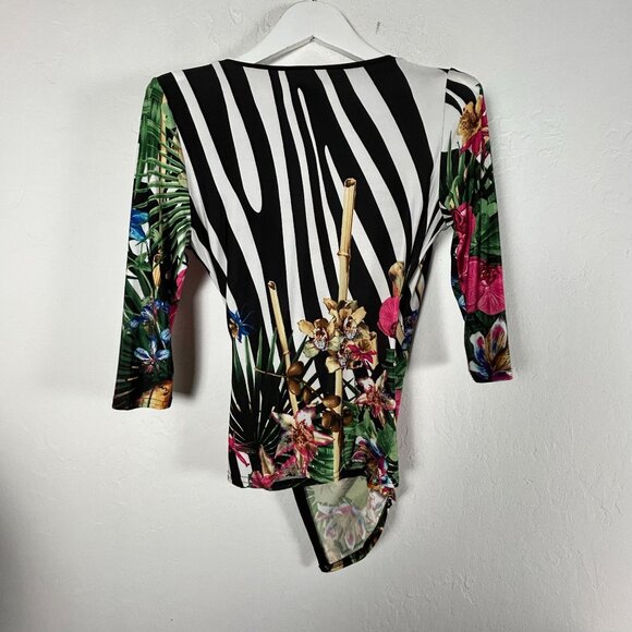 Joseph Ribkoff Womens Wrap Style Floral & Zebra Print 3/4 Sleeve Top Size 8 - Picture 2 of 8